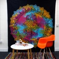 Doppelte Tagesdecke aus Baumwolle/Wandbehang - Schwarzer Hamsa