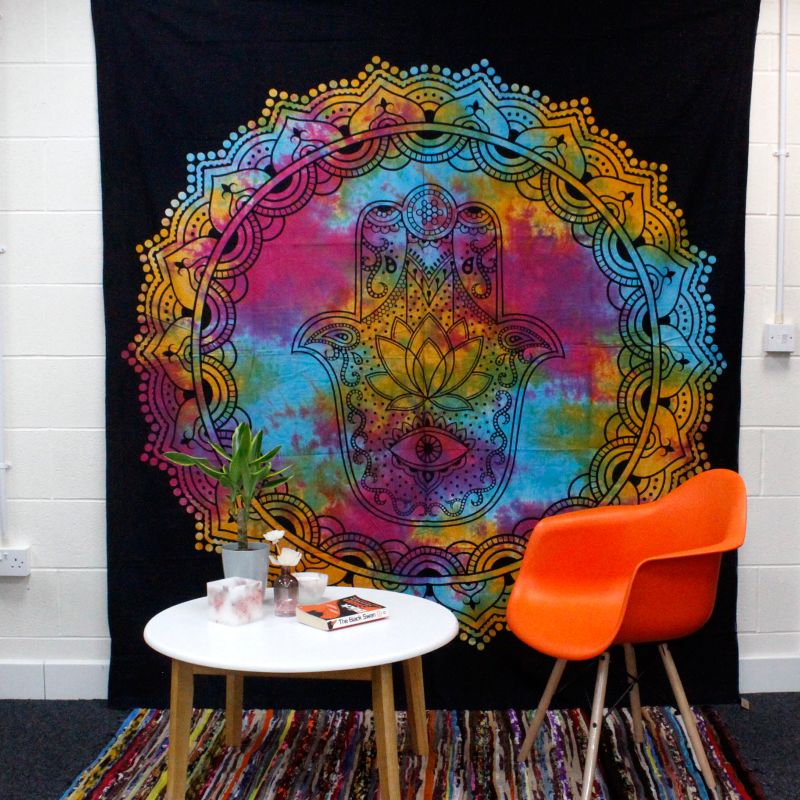 Doppelte Tagesdecke aus Baumwolle/Wandbehang - Schwarzer Hamsa