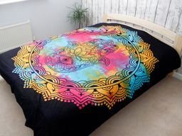 Doppelte Tagesdecke aus Baumwolle/Wandbehang - Schwarzer Hamsa