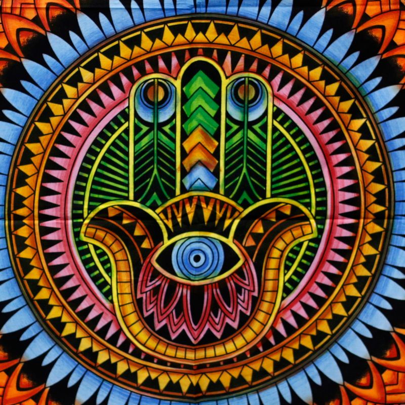 Handgemalte Baumwoll-Wandtücher- Hamsa