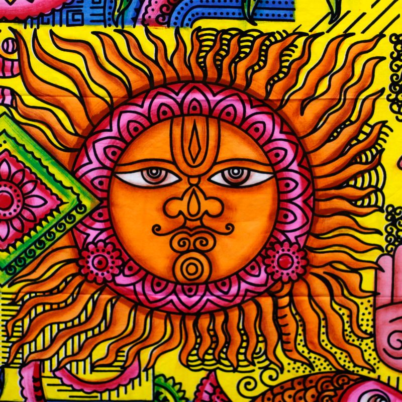 Handgemalte Baumwoll-Wandtücher- Sonne