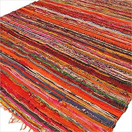 152 x 90cm Luxus-Flickenteppich - Rot - Orange