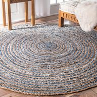 Runder Teppich aus Jute und Recycling Denim - 150 cm
