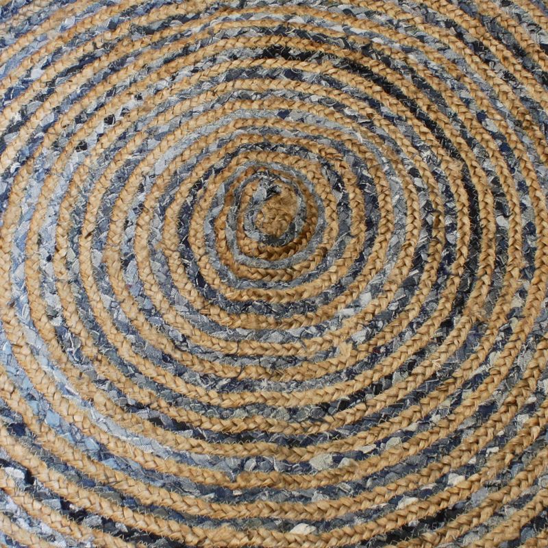 Runder Teppich aus Jute und Recycling Denim - 150 cm
