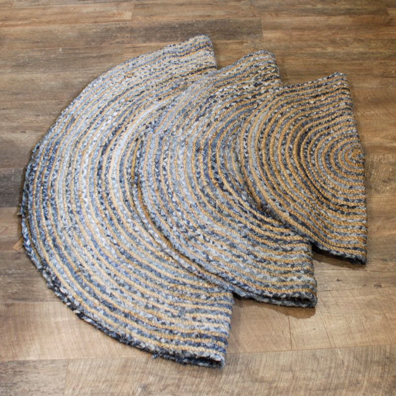 Runder Teppich aus Jute und Recycling Denim - 150 cm