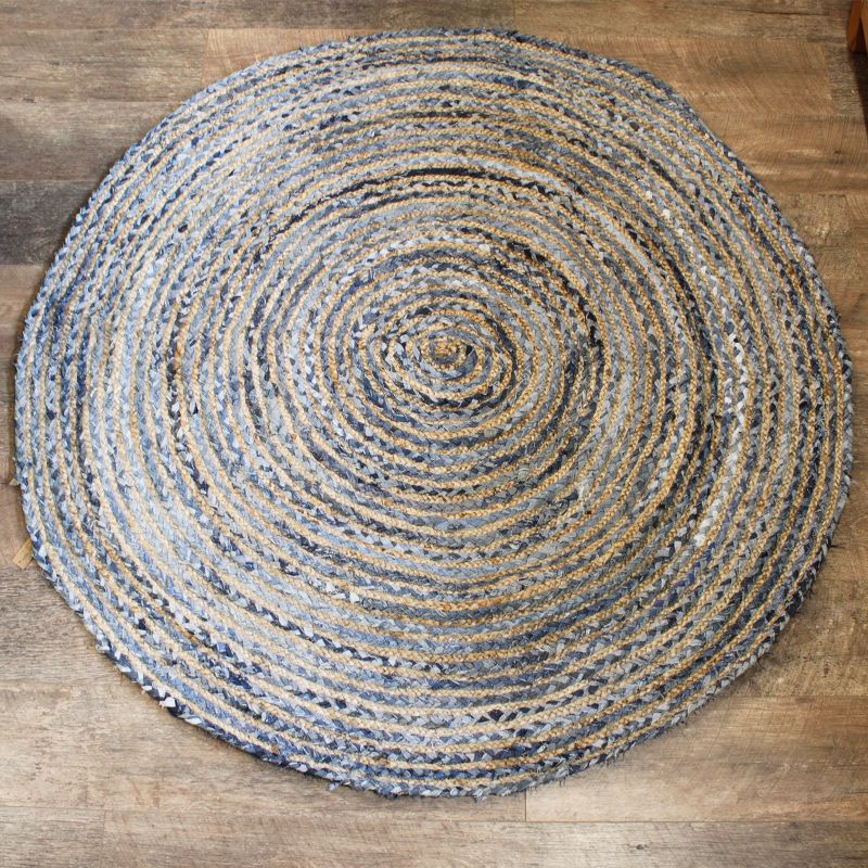 Runder Teppich aus Jute und Recycling Denim - 150 cm