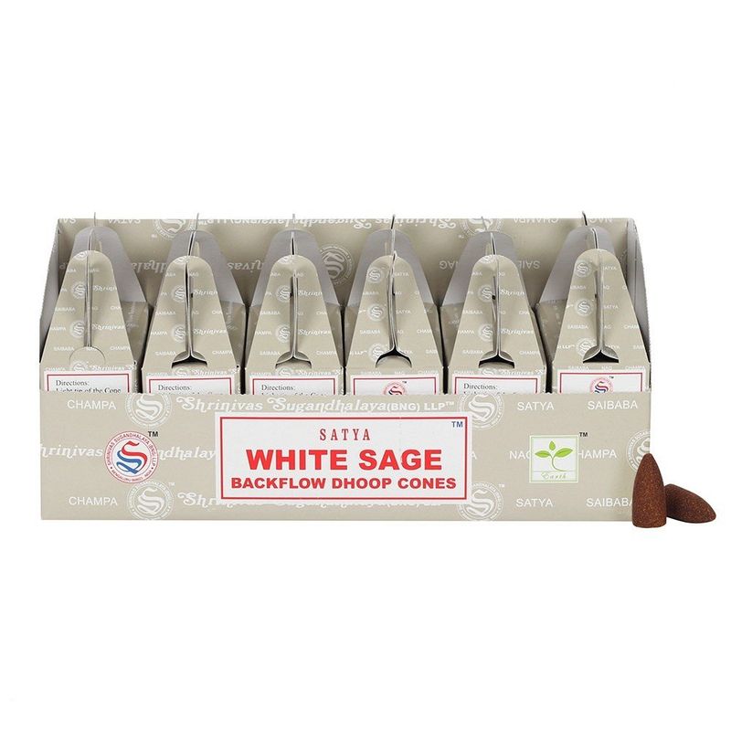 Satya Backflow Räucherkegel - White Sage (24 Stück)
