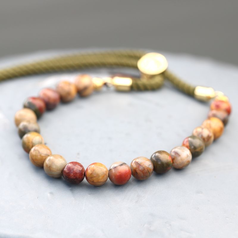 18K Vergoldetes Edelstein Schnurarmband - Picasso-Jaspis