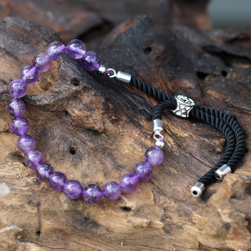 925 Versilbert Edelstein Schnurarmband  - Amethyst