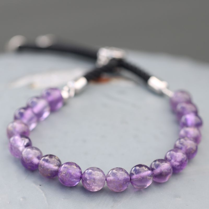 925 Versilbert Edelstein Schnurarmband  - Amethyst