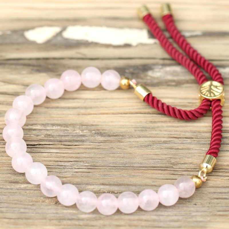 18K Vergoldetes Edelstein-Schnurarmband - Rosenquarz