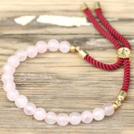 18K Vergoldetes Edelstein-Schnurarmband - Rosenquarz