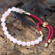 18K Vergoldetes Edelstein-Schnurarmband - Rosenquarz