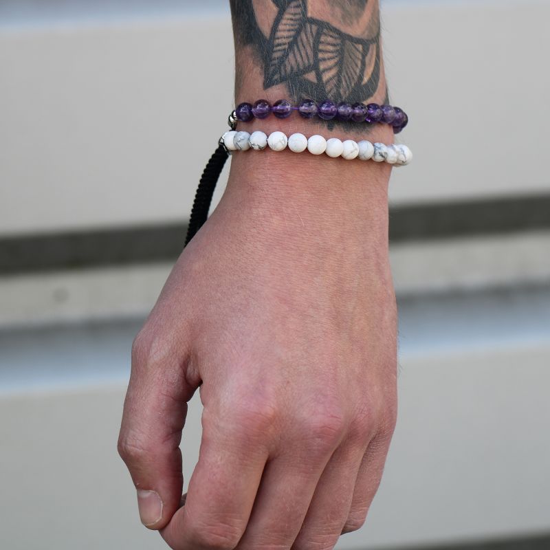 925 Versilbert Edelstein  Schnurarmband - Weißer Howlith