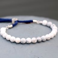 925 Versilbert Edelstein  Schnurarmband - Weißer Howlith