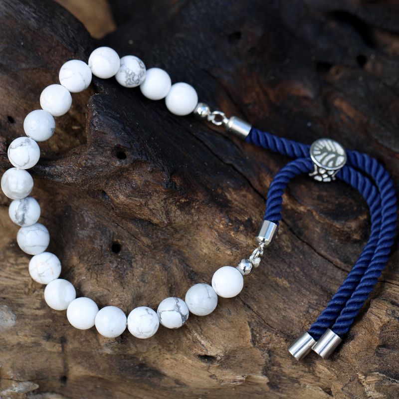925 Versilbert Edelstein  Schnurarmband - Weißer Howlith