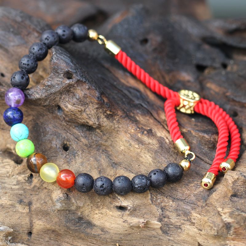 18K Vergoldetes Edelstein-Schnurarmband - Lavastein Chakra