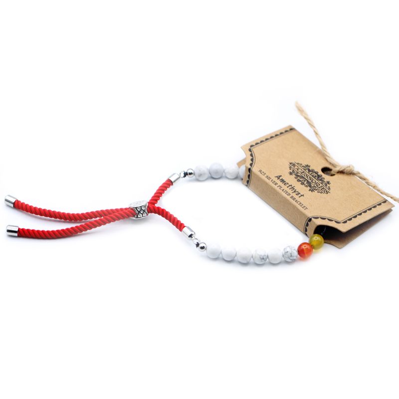 925 Versilbert Edelstein Royal Schnurarmband  - Weißer Howlith Chakra