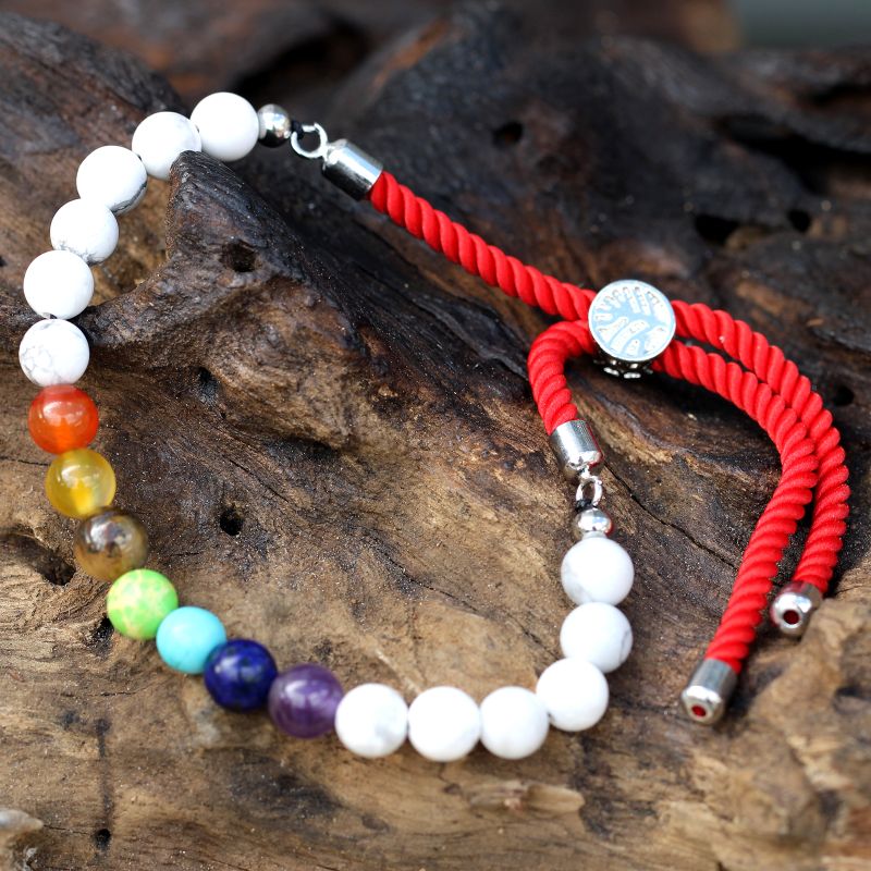 925 Versilbert Edelstein Royal Schnurarmband  - Weißer Howlith Chakra