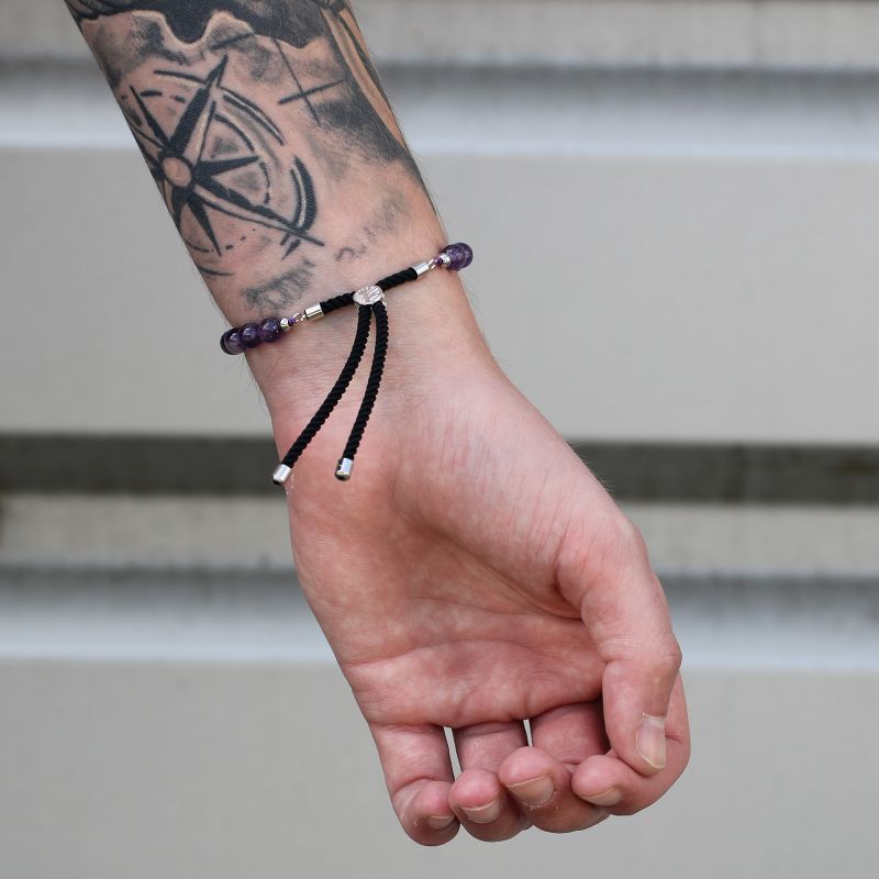 925 Versilbert Edelstein  Schnurarmband - Dalmatiner Jaspis