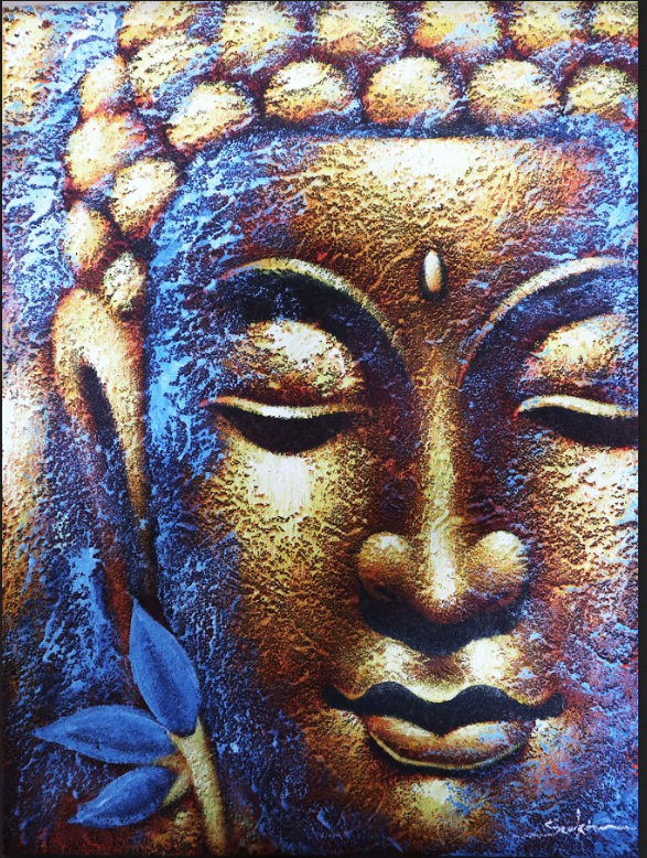 Buddha Gemälde - Goldenes Gesicht & Lotusblume