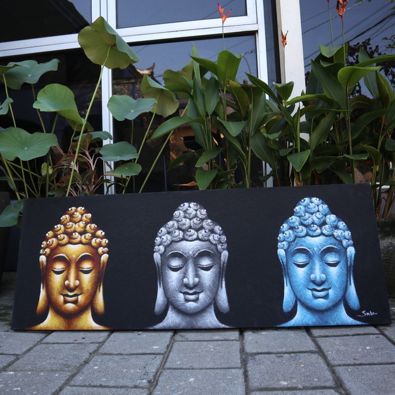 Buddha Gemälde - Drei Köpfe - Schwarz