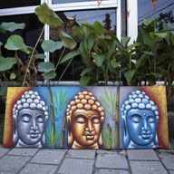 Buddha Gemälde - Drei Köpfe mit Bambus