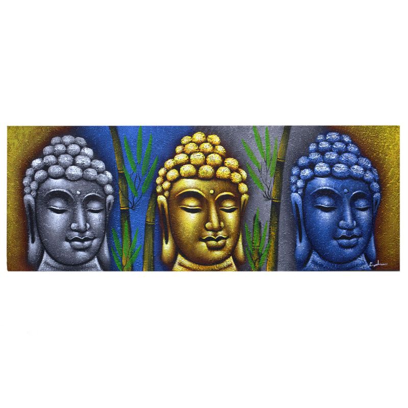 Buddha Gemälde - Drei Köpfe mit Bambus