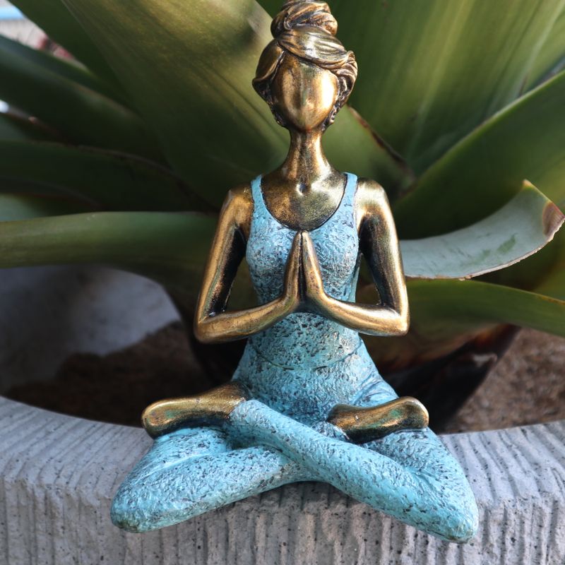 Yoga Lady Figur -  Bronze & Türkis 24cm
