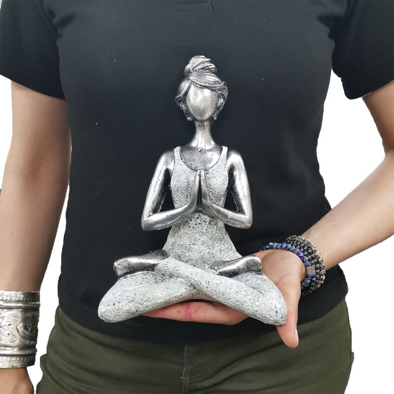 Yoga Lady Figur -  Silver & Weiß 24cm