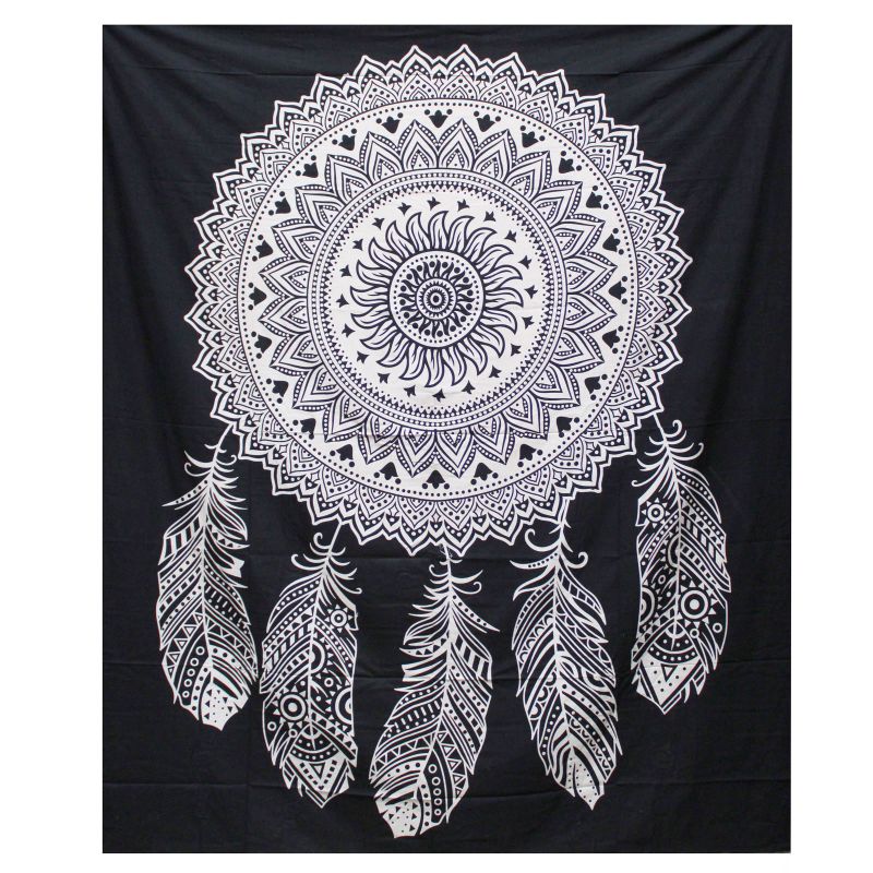 B&W Doppelte Tagesdecke aus Baumwolle / Wandbehang - Dreamcatcher