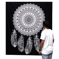 B&W Doppelte Tagesdecke aus Baumwolle / Wandbehang - Dreamcatcher