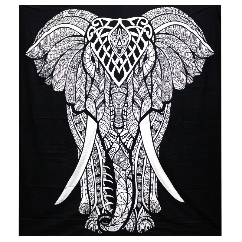 B&W Doppelte Tagesdecke aus Baumwolle / Wandbehang - Elephant