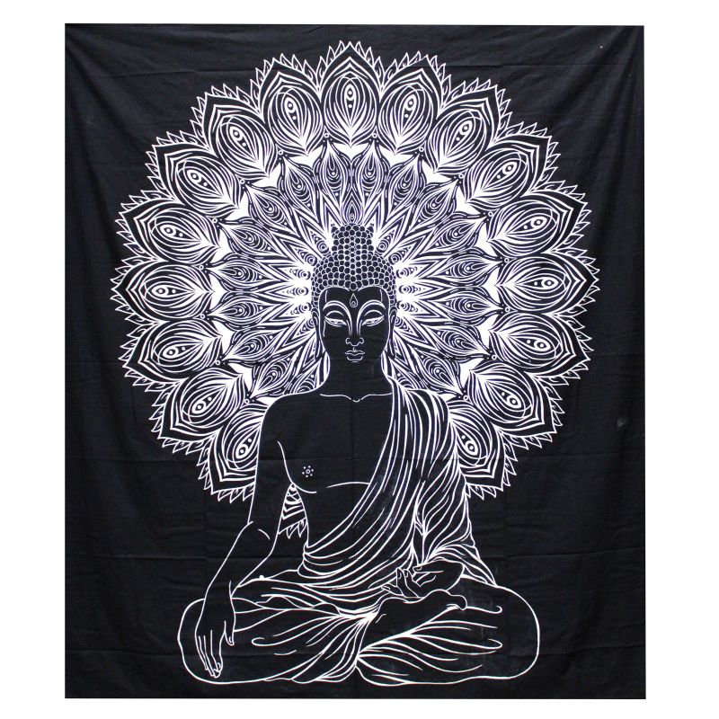 B&W Doppelte Tagesdecke aus Baumwolle / Wandbehang - Buddha