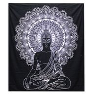 B&W Doppelte Tagesdecke aus Baumwolle / Wandbehang - Buddha