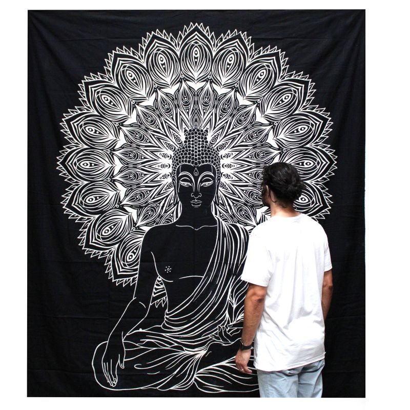 B&W Doppelte Tagesdecke aus Baumwolle / Wandbehang - Buddha