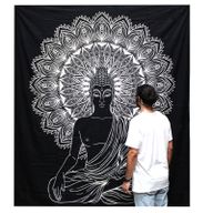 B&W Doppelte Tagesdecke aus Baumwolle / Wandbehang - Buddha
