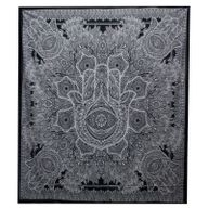 B&W Doppelte Tagesdecke aus Baumwolle / Wandbehang - Hamsa