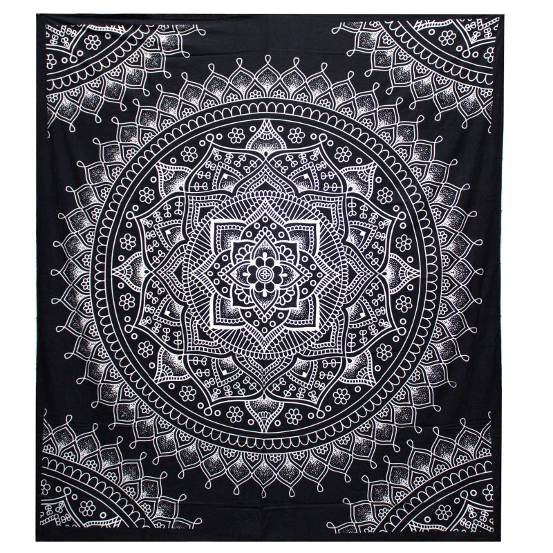 B&W Doppelte Tagesdecke aus Baumwolle / Wandbehang - Lotus Flower