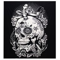 B&W Doppelte Tagesdecke aus Baumwolle / Wandbehang - Rose Skull