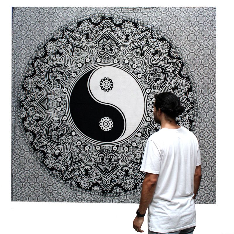 B&W Doppelte Tagesdecke aus Baumwolle / Wandbehang - Ying yang