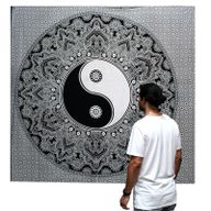 B&W Doppelte Tagesdecke aus Baumwolle / Wandbehang - Ying yang