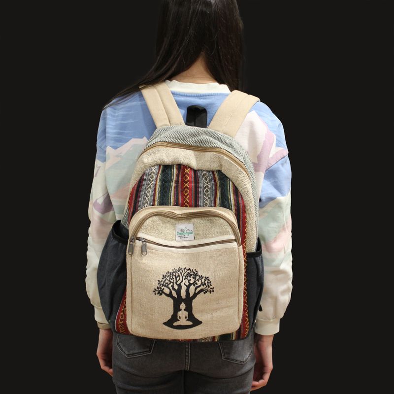 Großer Hanf-Rucksack – Bodhi-Baum-Design
