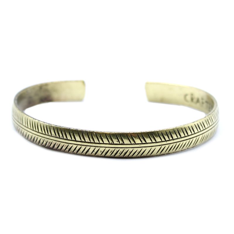 Tibetischer Armreif (Messing) - Kleines Tribal-Blatt