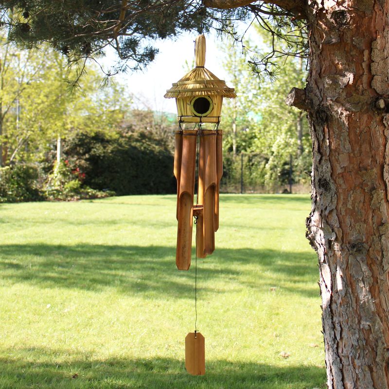 Runde Seegras-Vogelbox mit Glockenspielen 45x17cm