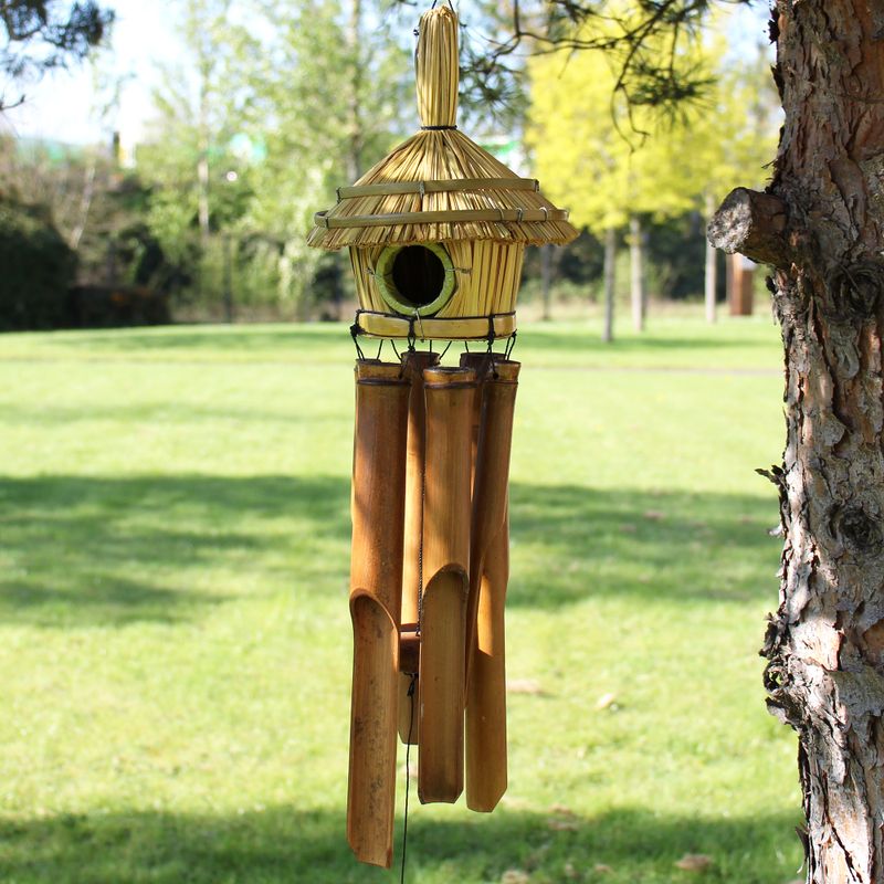 Runde Seegras-Vogelbox mit Glockenspielen 45x17cm