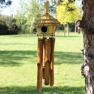 Runde Seegras-Vogelbox mit Glockenspielen 45x17cm