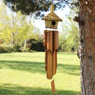 Große runde Seegras-Vogelbox mit Glockenspielen 56x20cm