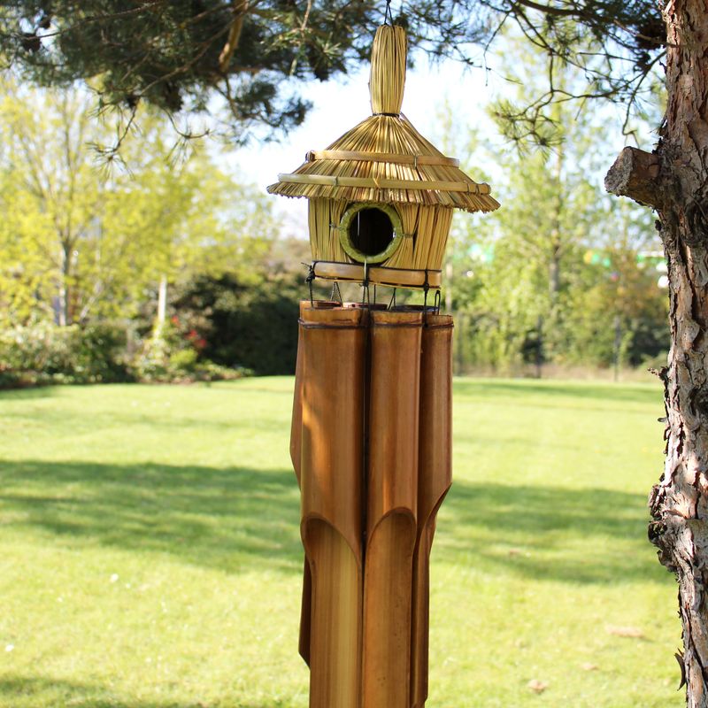 Große runde Seegras-Vogelbox mit Glockenspielen 56x20cm