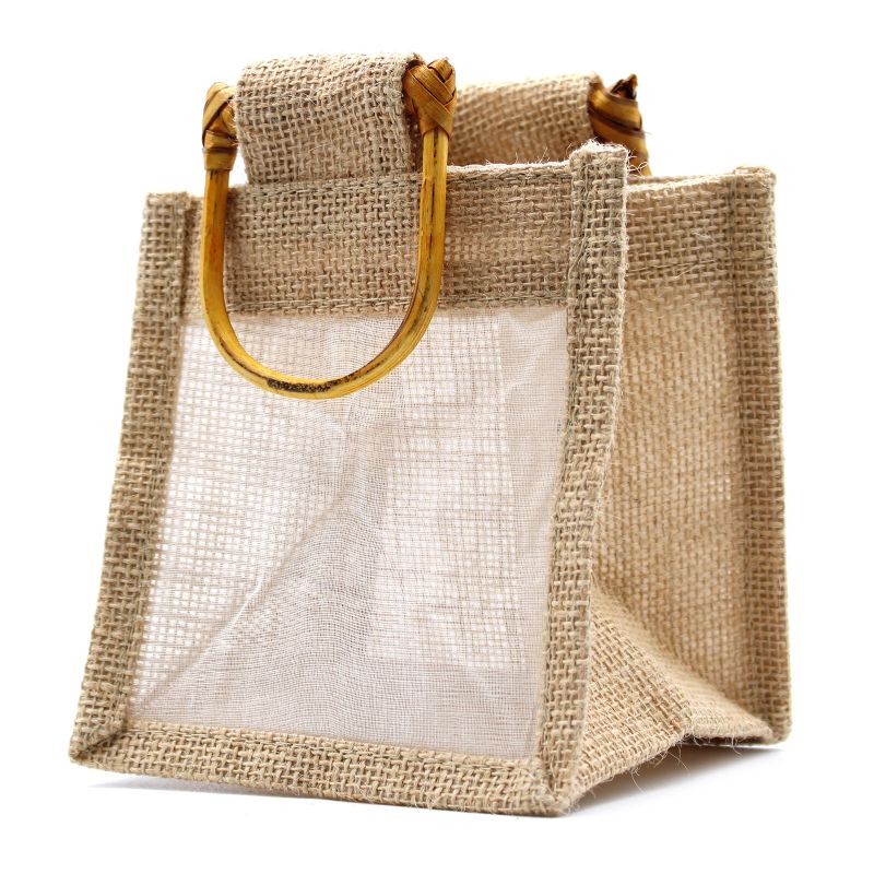 Geschenktasche aus Jute mit Baumwoll-Fenster  - klein 'natur'
